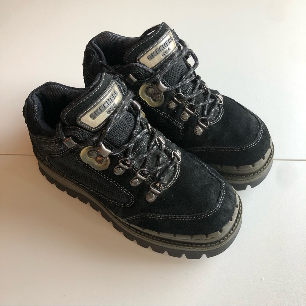 Vintage Skechers Y2K 90s Black Jammers Chunky Platform Hiking Shoes Size 6.5